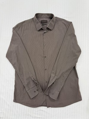 s.Oliver Men's Taupe Striped Fitted Dress Shirt Size 44