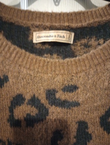 Abercrombie & Fitch Sweater Womens Large Brown Animal Print Chunky Knit Crewneck - Picture 3 of 4