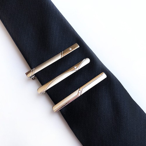 Mens Tie Clip Set 3Pcs Silver Stainless Steel with Crystal for Formal Events - Picture 6 of 12