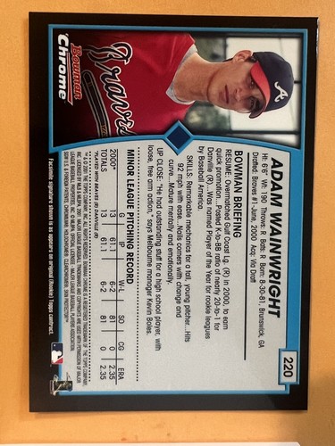 Adam Wainwright 2001 Bowman Chrome #220 Rookie Card Braves Cardinals RC - Bild 2 von 2