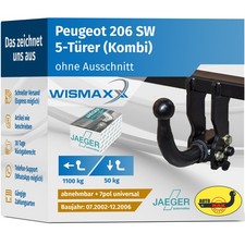 ANHÄNGERKUPPLUNG abnehmbar für Peugeot 206 SW 02-06 + 7-polig E-Satz ABE