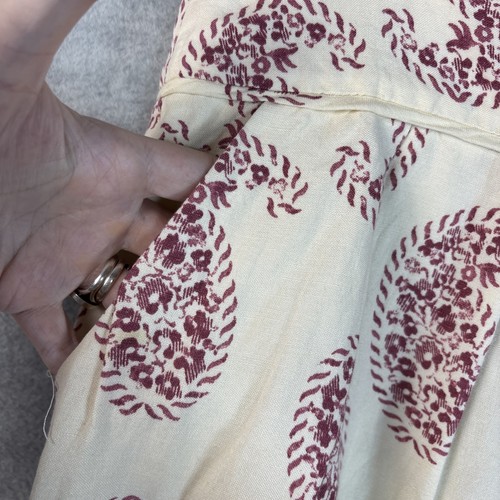 Loft Skirt 8 Linen Blend Pleated Cream Red Pockets Paisley Zip Preppy Schoolgirl - Picture 3 of 11