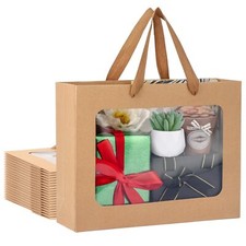 Gift Bags with Transparent Window 20pcs 10.6"x3.1"x8.3" Brown Clear Paper Gif...