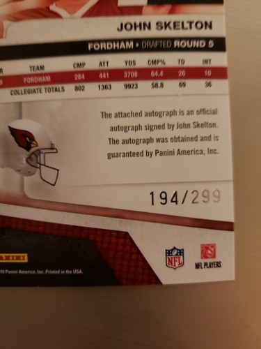 2010 ABSOLUTE JOHN SKELTON SPECTRUM ROOKIE AUTO #'D 194/299. - Picture 2 of 3