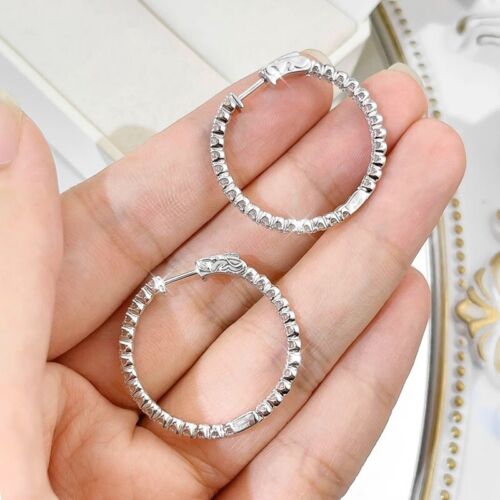 Full D Color Moissanite Big Hoop Earrings S925 Silver 18K White Gold Plated GRA - Picture 3 of 13