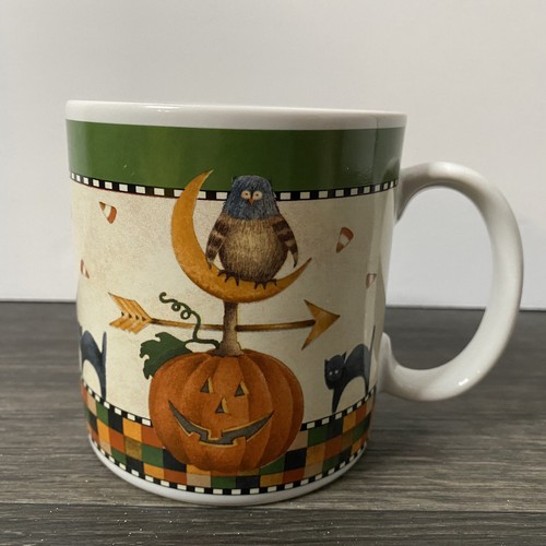 2 Vintage Debbie Mumm Halloween Coffee Mug Lot Sakura 1998 Frankenstein & Owl - Picture 9 of 12