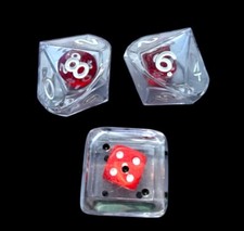 Set of 3 Clear DOUBLE DICE Red Game Math Dice