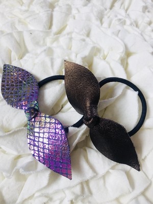 Leather Mermaid Metallic Bow Hair Ties Ponytail Holder Toddler