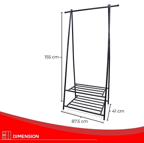 Estante para ropa portátil sobre ruedas con dos estantes almacenamiento resistente sin herramientas - Imagen 4 de 6