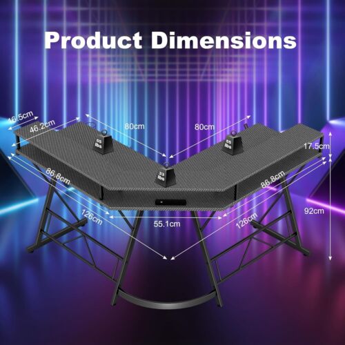 Gaming Desk with Led Lights &Power Outlet 127Cm L Shaped Computer Corner - Picture 5 of 7