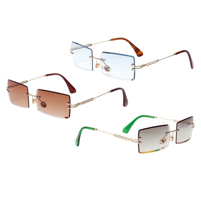 Retro Rechteck Herz Cut Randlose Sonnenbrille Designer Getönt Objektiv Brillen