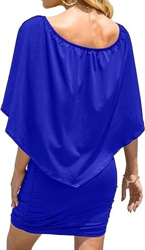 Yincro Women Off The Shoulder Ruffle Bodycon Club Party Mini Blue Dress S - Picture 2 of 13