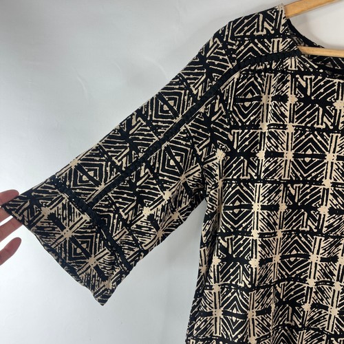Camicia blusa donna marca Lucky taglia 1X nera tribale manica 3/4 scollo a scoop - Foto 3 di 9