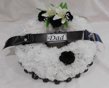 Silk Funeral Flowers Black Artificial Wreath Ring Tribute Memorial Dad, Grandad