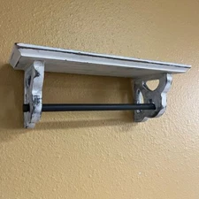 Rustic Distressed White Wooden Shelf Paper Towel Holder Farmhouse Style