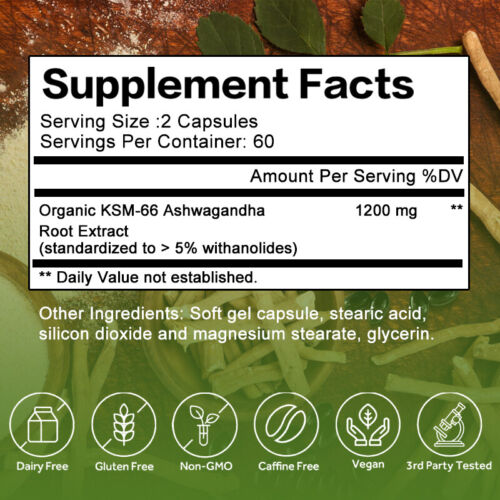 KSM-66 Ashwagandha 1200mg 60/120 Kapseln Energie, Angstlinderung, Entspannung - Bild 9 von 13