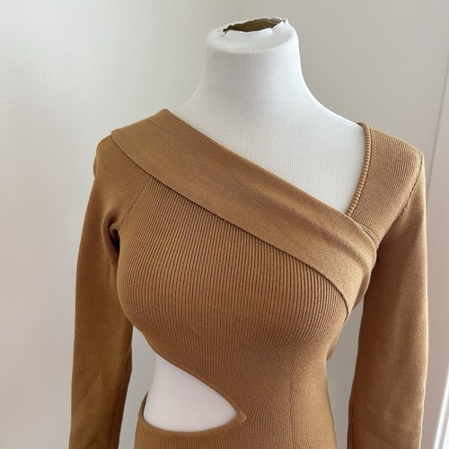 NEW NBD Anora Sweater Dress in Camel REVOLVE Ribbed Cutout XL Stretch Bodycon - Picture 3 of 12