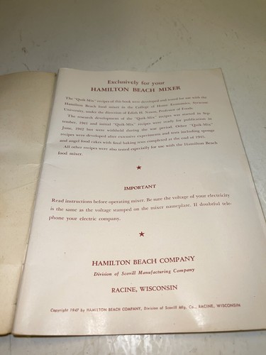 Hamilton Beach Food Mixer Instructions and Recipes 1947 Booklet. - Imagen 4 de 6