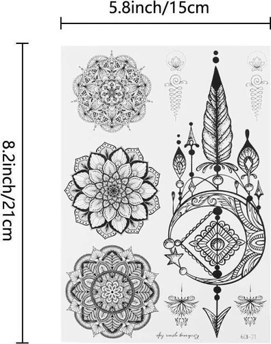 8 Sheets Black Temporary Tattoo Stickers Art Stickes For Adults Women Girls Lace - Picture 2 of 7