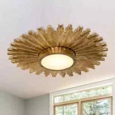 Matrix Decor 21.65 in. 16-Watt Integrated LED Gilt Wood Sunburst Flush Mount