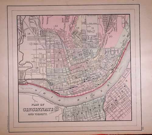 1887 Map ~ CINCINNATI, OHIO ~ Authentic Mitchell Atlas Map (12x15)-#006