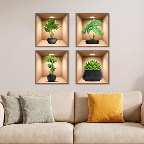 iMagitek 4 Pack 3D Green Plants Wall Decals, 3D Green Pot Plant 3D Plants-New-2 - Bild 2 von 6