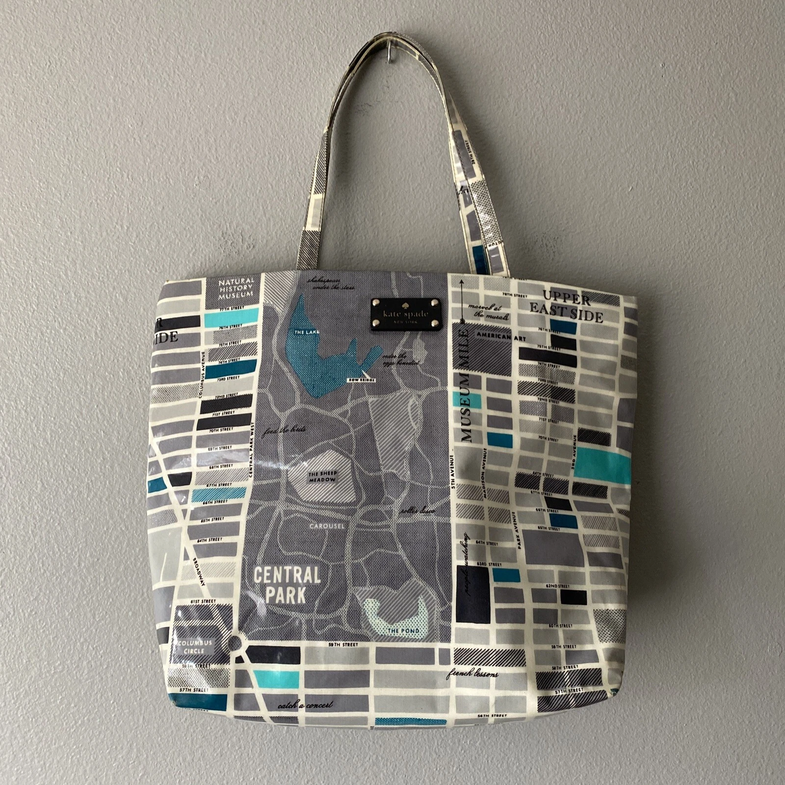 Borsa shopper Kate Spade Bon Daycation grigio turchese mappa stradale tela rivestita