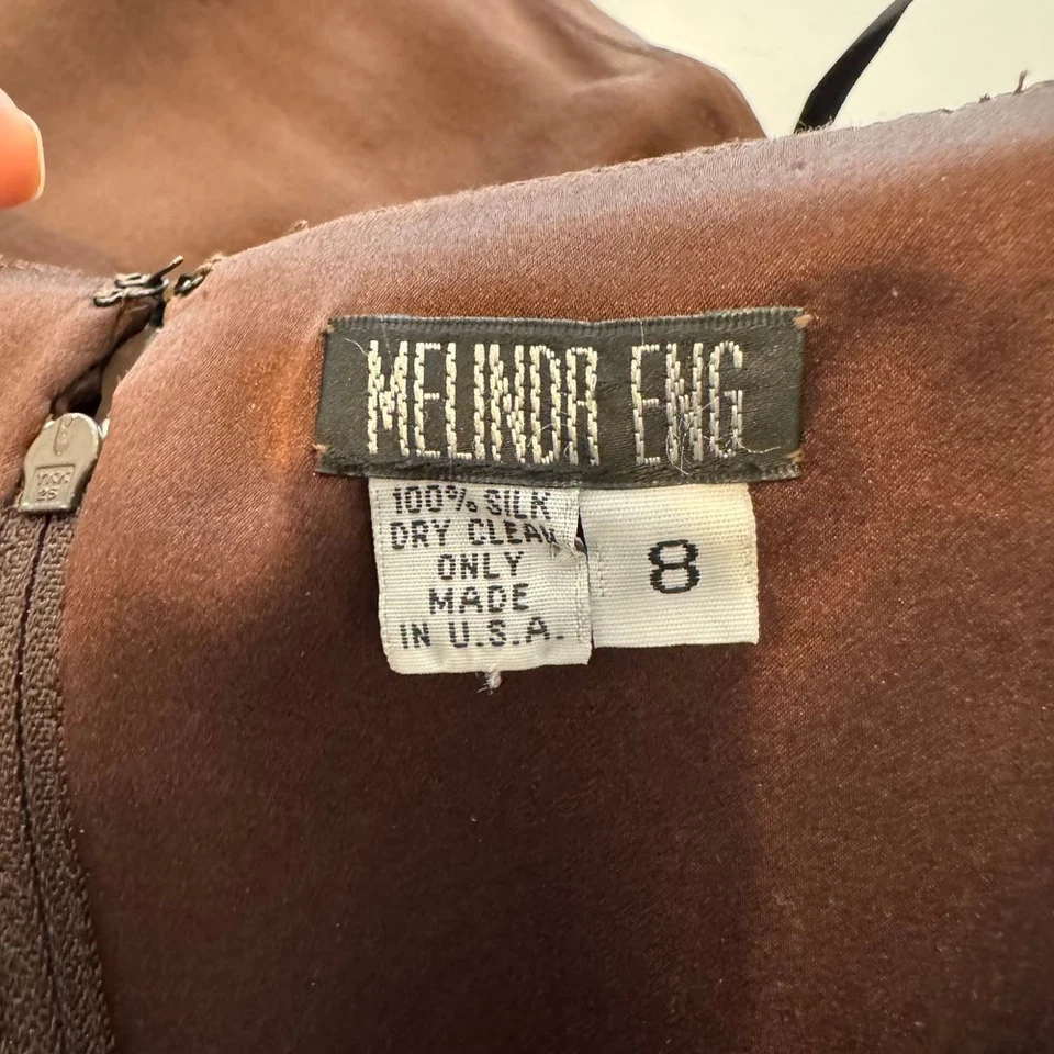 Maxi Vestido MELINDA ENG Seda 100% Seda Talla 8 Marrón Sin Tirantes Cintura Imperio Foto 4 de 4