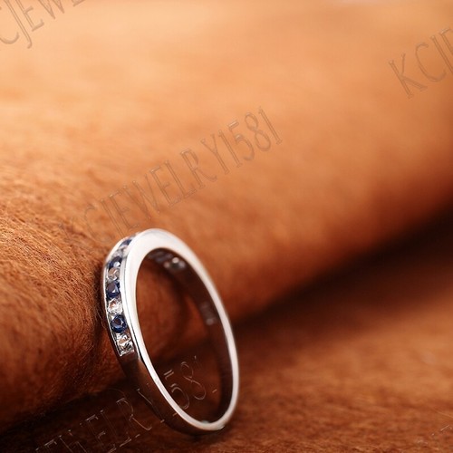 Elegant White Topaz & Sapphires Solid 10K White Gold .74ct Wedding Ring Band - Picture 6 of 6