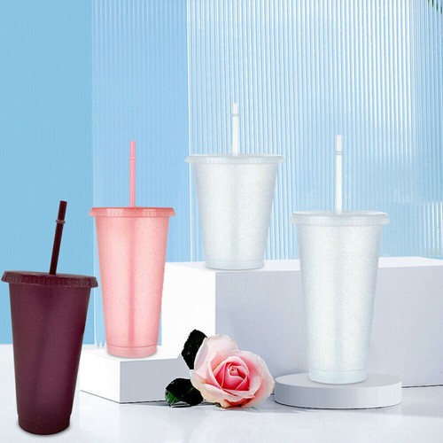 5X Drinking Water Bottle Flash Powder Tumbler Reusable Cup Plastic Mug Lid Straw - Picture 8 of 16