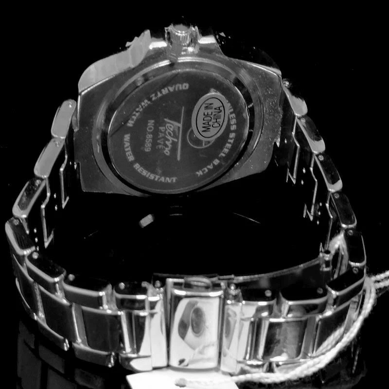 Reloj Pulsera Completo A++ Cz's Techno Pave Damas Mujeres Baguette Conjunto Redondo Blanco EP Foto 4 de 4