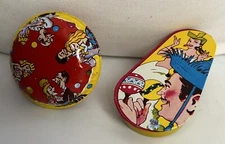 Vintage Tin Noisemaker Latino Dancing With Maracas and Round New Years Eve Bell