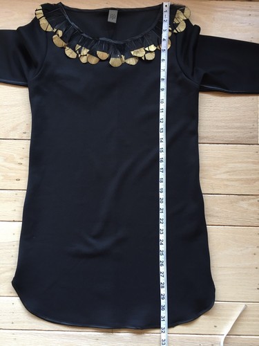 JIJIL Women's NWT XS 0 Black Embellish Feather Scoop 3/4 Sleeve Tunic Mini Dress - Picture 10 of 12