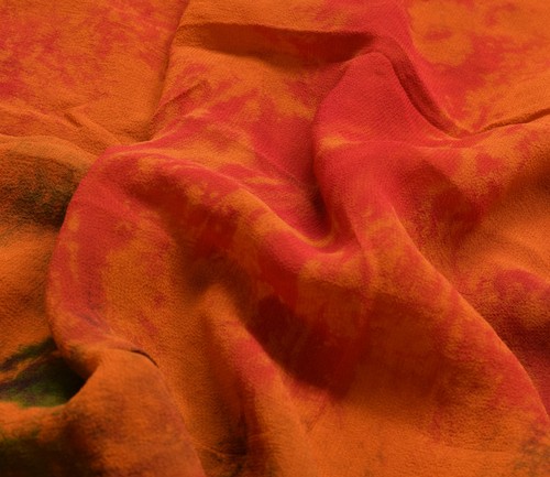 Sushila Vintage Rust HEAVY Sari Pure Georgette Hand Beaded Paisley Sari Fabric - Picture 10 of 11