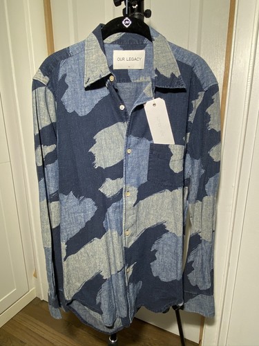OUR LEGACY - Camouflage - Indigo gefärbt/Hanf/Bio Baumwolle Hemd - Herren - Gr. M - Neu mit Etikett
