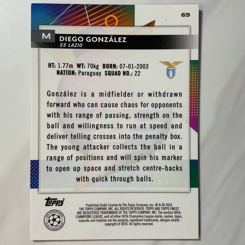 Diego Gonzalez 2023-24 Topps Finest Purple Shimmer Refractor RC Rookie /199 - Picture 2 of 2