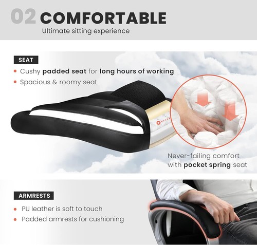 High Back Ergonomic Gaming Office Chair with Lumbar Support Black Leather Racing - Picture 5 of 6