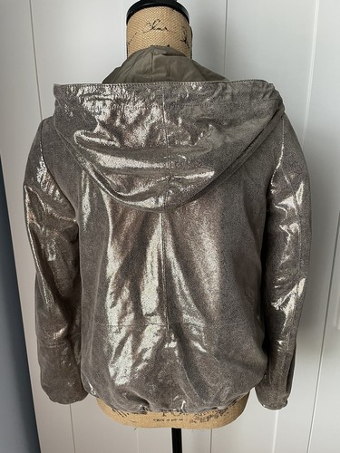 New Brunello Cucinelli Sparkling Leather Reversible Hooded Jacket , size 2 - Picture 10 of 11