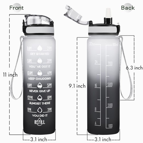 32oz Water Jug Water Bottle with Time Marker Motivational Water Bottle - Picture 6 of 7