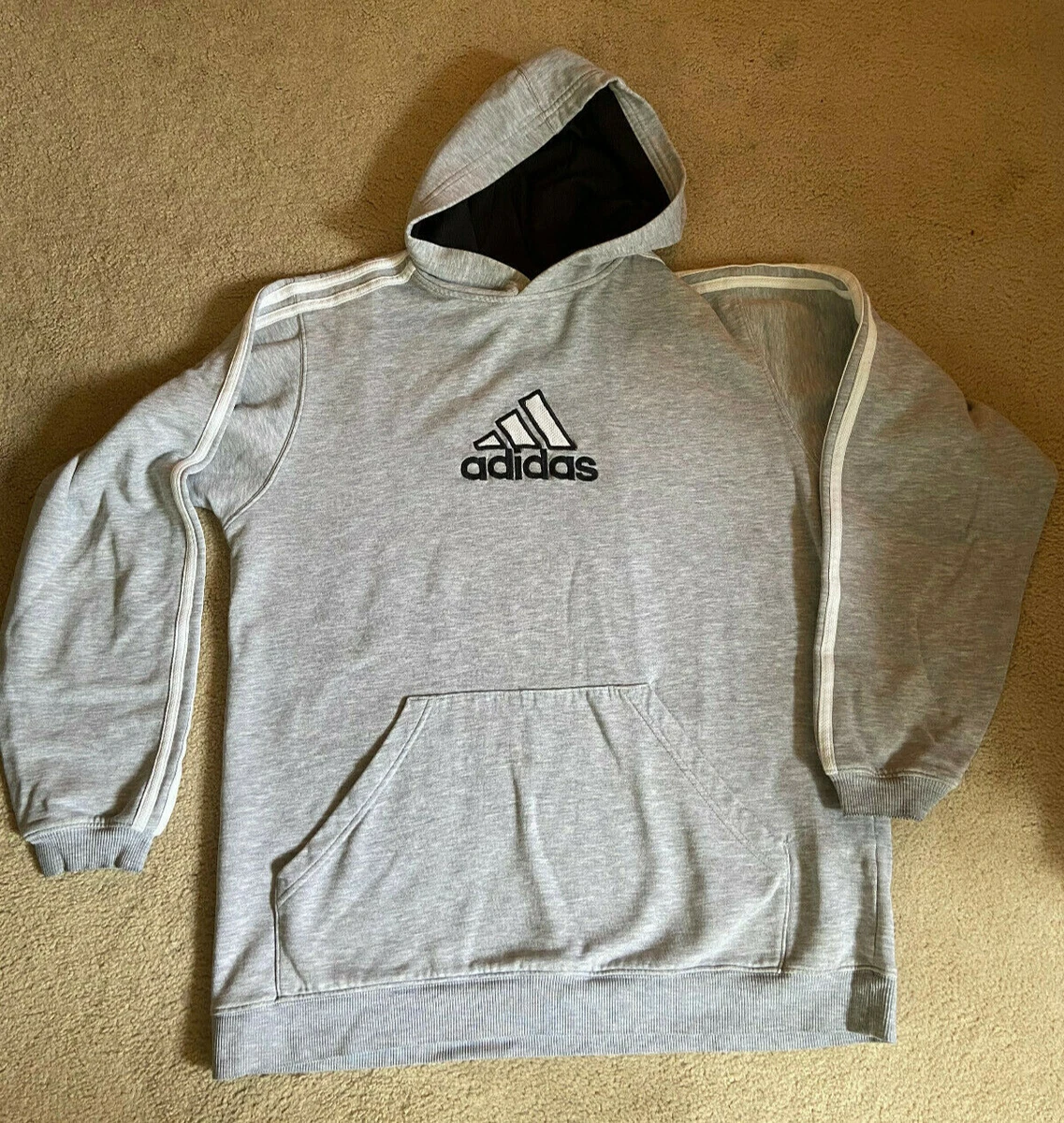 adidas grey jumper white stripes