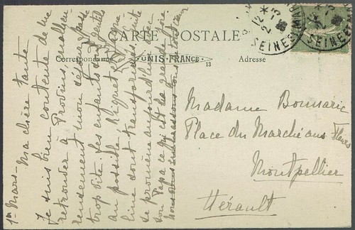 PROVINS 77 Portail CPA écrite à Mme BONNARIC Marché aux Fleurs Montpellier 1925 - Imagen 2 de 2