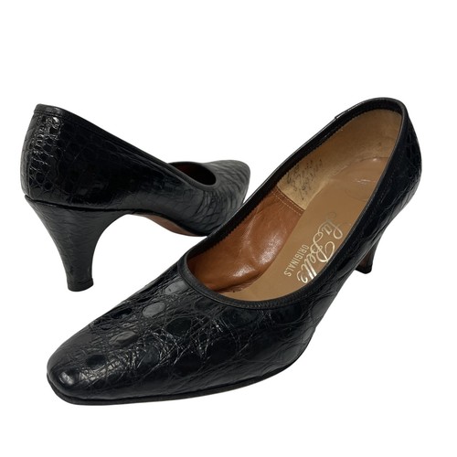 Vtg 60's La Belle Black Genuine ALLIGATOR Skin Heels Leather Crocodile Pumps 6 B - Picture 2 of 10