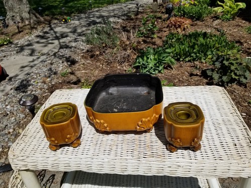 VINTAGE HAEGER DECOR SET MCM PLANTER & 2 MATCHING CANDLE HOLDERS BOHO 3 Pcs Set - Picture 12 of 23