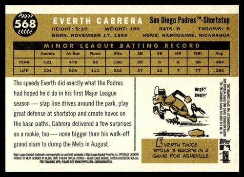 2009 Topps Heritage Everth Cabrera Rookie San Diego Padres #568 - Picture 2 of 2