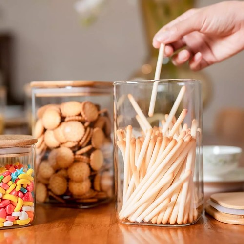 Airtight Glass Food Storage Jars with Bamboo Lids, Set of 6, 37 Oz - Picture 3 of 7