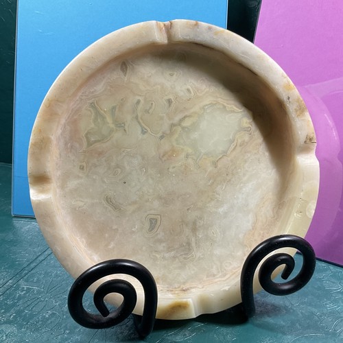 Großes 8"" Alabaster Marmor handgeschnitztes Aschenbecher. Italienischer sandbeige 1970 Vintage. - Bild 7 von 14