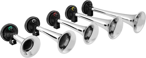 LOUD 5 TRUMPET LA CUCARACHA MUSICAL AIR HORN CAR/TRUCK 12V CHROME COLOR VXH6803C - Picture 3 of 10