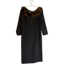 Vintage Lauren Black Dress Luxe Faux Fur Collar Formal Cocktail Party Elegant