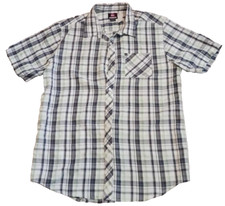 Quiksilver Shirt Mens XL White Gray Green Plaid Short Sleeve Button Up Surfer