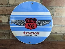 VINTAGE PHILLIPS 66 AVIATON MOTOR OIL PORCELAIN GAS STATION GASOLINE SIGN 12"